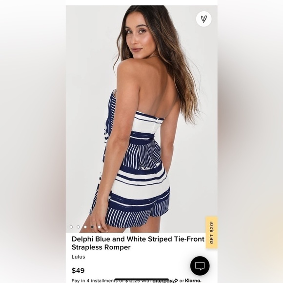 NWT Lulu’s Delphi Blue and White Striped Romper Tie-Front Strapless - Picture 4 of 9